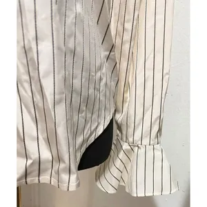 Lauren Ralph Lauren Women 4 Silk Pinstripe Button Down Shirt Fluted Cuff Cream thumbnail 2