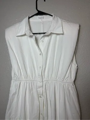 TCEC White‎ Cotton Shirt Dress Womens Small Sleeveless Tiered Midi Maxi thumbnail 3