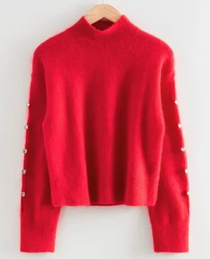 NWT & Other Stories Red Mohair Wool Rhinestone Cropped Sweater XS thumbnail 1
