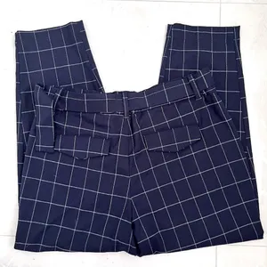 A New Day plaid Tapered crop Pants High Rise Size 14 Navy Blue Belted NEW thumbnail 7