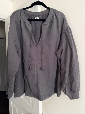 aerie Lightweight Gray V-Neck Pullover Shirt Jacket thumbnail 1
