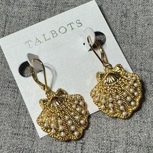 Talbots Gold & Pearl Shell Drop Earrings NWT thumbnail 4