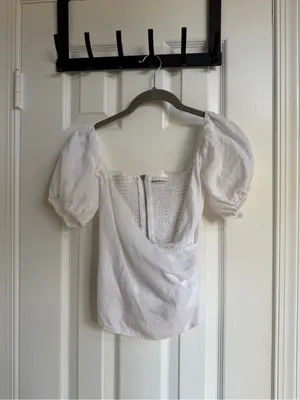 Reformation Framboise White Linen Puff Sleeve Top Size 4 thumbnail 6