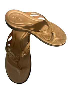 New Crocs Capri V Shimmer Gold Flip Flop Sandals - Women's Size 8 thumbnail 1