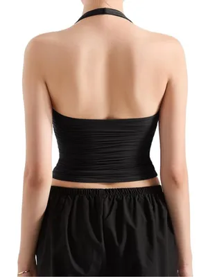 NWT • Double Lined Halter Tank Top Black Size L thumbnail 7