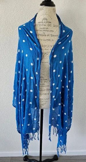 Abercrombie & Fitch A&F 1892 New York Blue White Polka Dot Fringe Scarf​ thumbnail 1