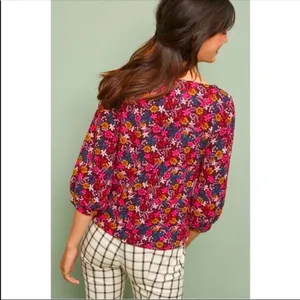 Anthropologie Maeve Floral Print Puff Sleeve Top NWT Size Medium thumbnail 2