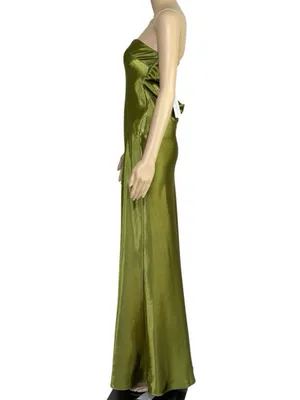 LOVERS + FRIENDS Lucy Open Back Cowl Satin Gown, Chartreuse, XS thumbnail 5