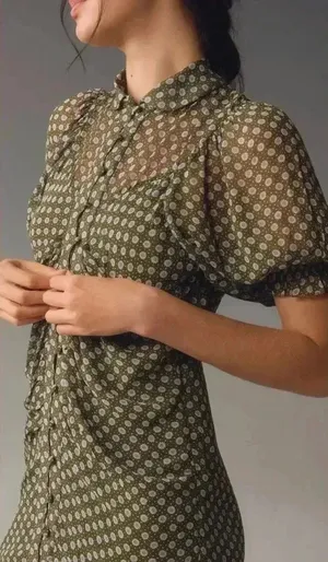 Anthropologie Puff Sleeve Twee‎ Mesh Midi Floral Feminine Dress Cottagecore Boho thumbnail 1
