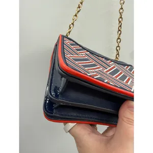 Tory Burch Alexa Convertible Shoulder Bag Navy Red Embroidered‎ Leather Chain thumbnail 11