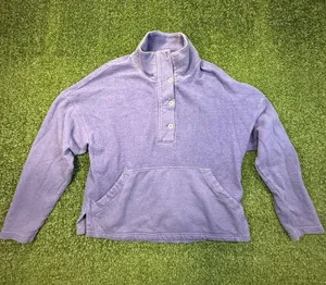 REI Co-Op Purple‎ Terrycloth 1/2 Button Pullover Cropped Sweatshirt Mock Neck S thumbnail 1