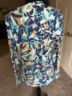 Roxy Women's Long Sleeve Floral Top in Navy, Teal & Orange thumbnail 2