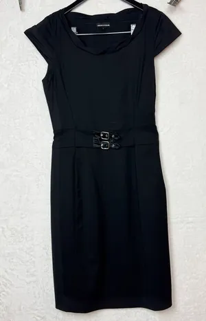 Emporio Armani Black 100% Wool Belted Dress Size 8. G#26 thumbnail 1
