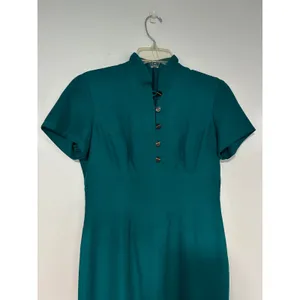 Dana Buchman Silk Teal Green Mandarin Collar Sheath Midi Dress Size 6 32820212 thumbnail 2