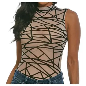 Abstract size L by the Vintage Shop nylon mesh velvet outlines bodysuit. thumbnail 3