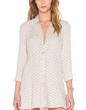 Free People Tunic Dress This Town Buttondown Dress Pink Polka Dot Small thumbnail 2