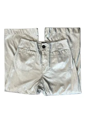 Anthropologie Maeve Women’s The Colette Silver Metallic Wide Leg Pants Size 30 P thumbnail 4