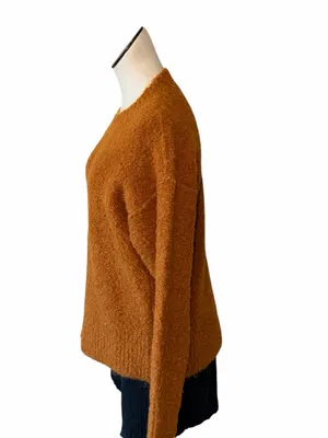 NWOT On 34th Fuzzy Boucle Crewneck Sweater Camel/Rust Size Small Wool Blend thumbnail 3