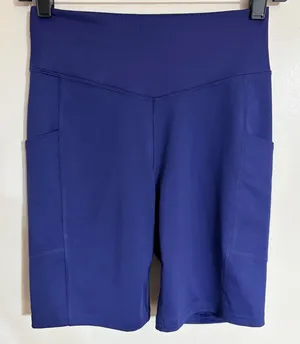 Tek Gear Womens High Waisted Bike Shorts Blue Side Pockets Size S RN73277 thumbnail 1