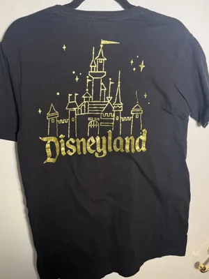 Disney Women's Unisex Black T-Shirt with Gold Castle Graphic Medium thumbnail 2