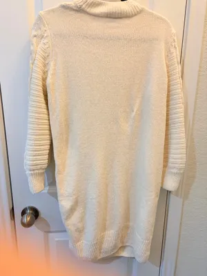 Allison Brittney Petite Ivory Cable Knit Chenille Sweater Dress Cozy Winter M thumbnail 6