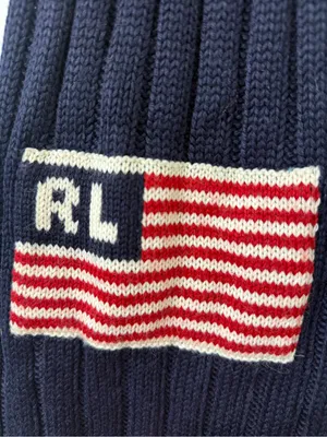 Polo Ralph Lauren Wool Blend Ribbed Navy Scarf Sweater with Flag thumbnail 3