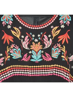 Savanna Jane M Black Embroidered Jumpsuit Boho Western Floral Wide Leg Rayon thumbnail 4