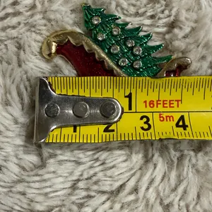 Vintage‎ Metallic Gold & Red Sleigh Tone Shape Brooch Pin Jewelry Christmas Tree thumbnail 3