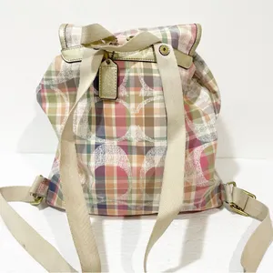 Coach F77342 Daisy Madras Packable Backpack‎ Plaid DayBag Handbag Sack thumbnail 7