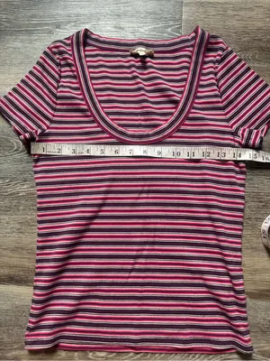 Madewell Pink and Black Striped Scoop Neck Short Sleeve Tee L thumbnail 3