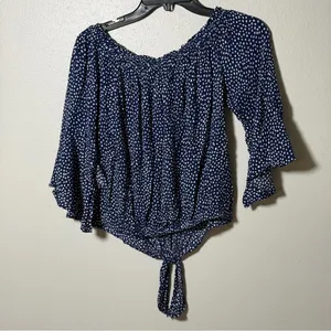 Express Women Navy Blue‎ Polka Dot Top Blouse Off Shoulder size S thumbnail 5