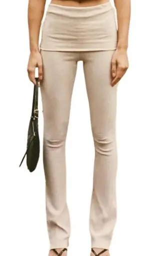 Zara Beige Fold over Ribbed Flared Stretchy Cotton Blend Leggings(Size Small) thumbnail 1