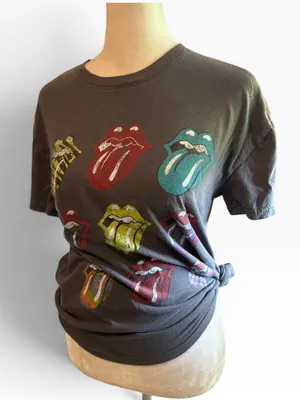 the Rolling Stones Gray Short Sleeve Tee with Multicolor Tongues thumbnail 1