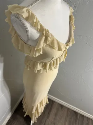 SHEIN Pale Yellow Ruffle V-Neck Maxi Dress thumbnail 3