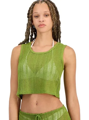 NWT Miken Womens Crochet Cover-Up Tank Swim I2417K711 Woodbine Green M thumbnail 1
