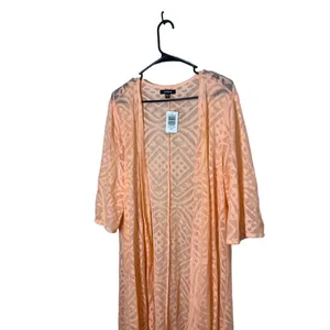 NWT Torrid Peach Geo Hi Lo Mesh Open‎ Front Kimono Cardigan Size M/L thumbnail 4
