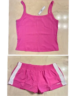 Victoria's Secret PINK Victoria's Secret Ribbed Tank & Shorts Set Pink Gossip L thumbnail 3