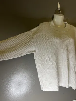 Aerie Sweater Womens XS Gray Waffle Knit Crewneck Pullover Cozy Relaxed Fit thumbnail 4