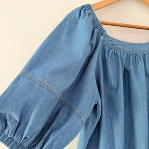 Sundance Denim Chambray Top M Blue Boho Puff Sleeve Square Neck Cotton Blouse thumbnail 4