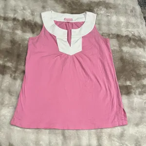 Lilly Pulitzer Cotton Sleeveless Tunic Tank Top Women Pink White Preppy Small thumbnail 1