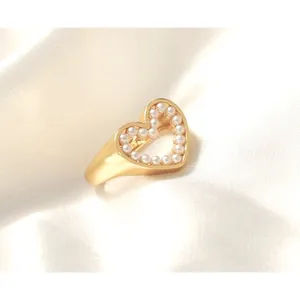 NWT PRETTY SOLID PEARL HEART RING, 18k‎ YELLOW GOLD OVER STERLING SILVER RING thumbnail 5