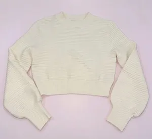 Cream Crew Neck Knitted Sweater with Bell Sleeves thumbnail 1