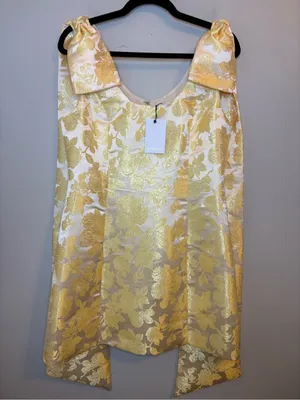 NWT Sugarlips Duson Gold Floral Jacquard Bow Sash Mini Dress L thumbnail 3