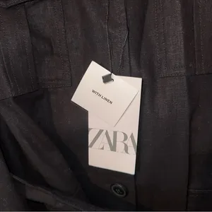 NWT ZARA Dress M women linen blend black button down thumbnail 9