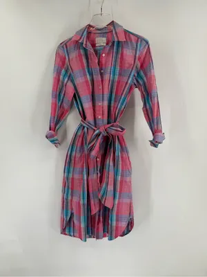 J.Crew Classic fit‎ Cotton Poplin Plaid Shirtdress Preppy Pink AW560 Size 2 thumbnail 3