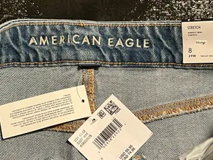 Womens sz8 NWT American Eagle High-Waisted Denim Mini Skirt Light Wash Raw Hem thumbnail 9