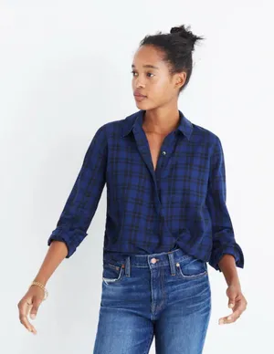 Madewell Navy Blue Arion Plaid Wrap Front Shirt XS thumbnail 1