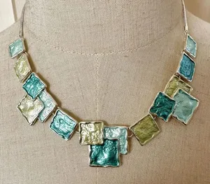 Blue and green square design necklace thumbnail 1