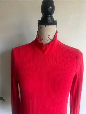 J. Crew Ribbed Scalloped Trim Red Turtleneck Sweater Size XS NWT thumbnail 5
