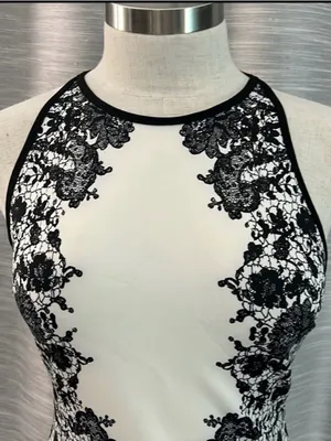 B Darlin White Halter Mini Dress with Black Lace Print thumbnail 7